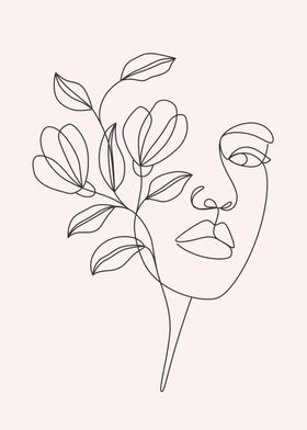 Flower face girl line art