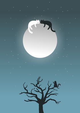 jealous cat on moon tree