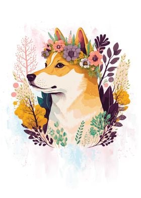 Floral Shiba Inu Dog Art