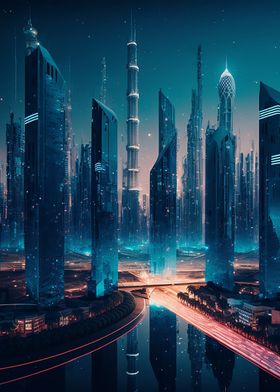 Skyscrapers at Night  AI 