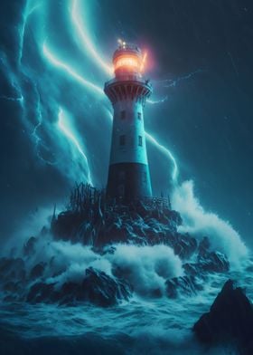 Lighthouse hit by lighning