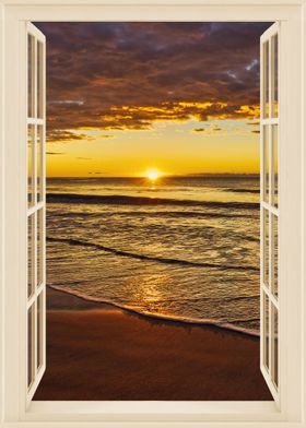 Open window view sea beach