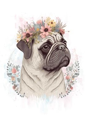 Cute Pug Dog Flower Crown