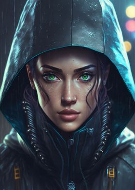 Cyberpunk Girl in the rain