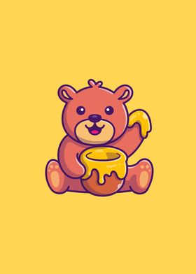 Cute Honey Bear With Honey