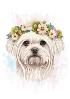 Watercolor Maltese Dog Art