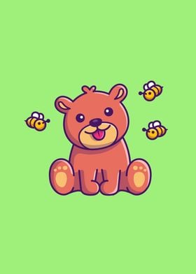 Cute Honey Bear With Bee 