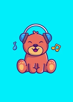 Cute Bear Listening Music 