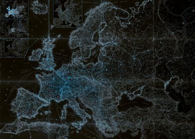 Europe glowing blue map