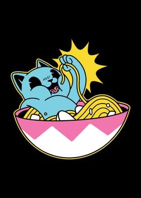Cute Cat in a Ramen Bowl