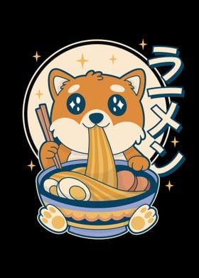 Corgi Eating Ramen