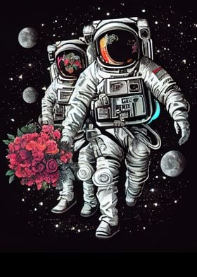 to astronauts with flowers