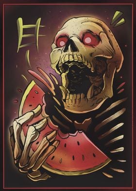 Skeleton Eating Watermelon