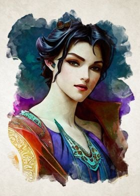 Watercolor  Nouveau Woman