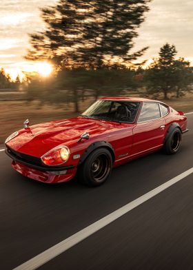 Red Datsun Fairlady Z sun