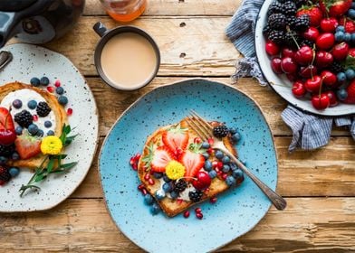 Colorful coffee shop meal