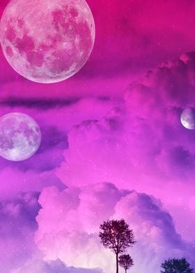 paint cloud pink and moon