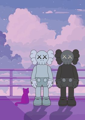 twin kaws and kitten