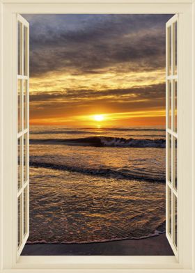 Open window view sea beach