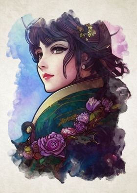 Watercolor   Floral girl