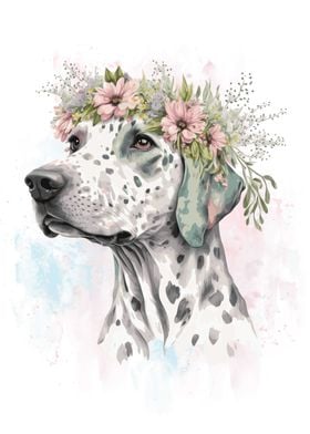 Flower Crown Dalmatian Art