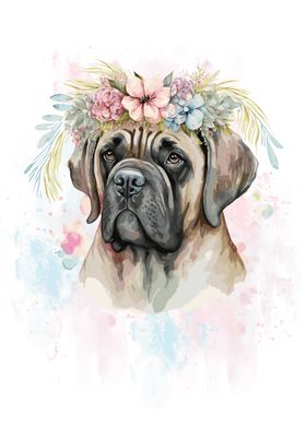 Floral English Mastiff Art