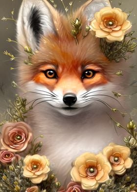 Cute Fox with Flowers