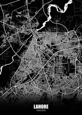 Lahore Pakistan Dark Map