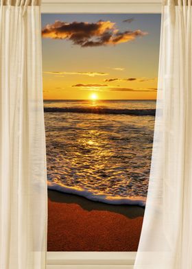 Open window view sea beach