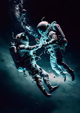 Two astronauts flying