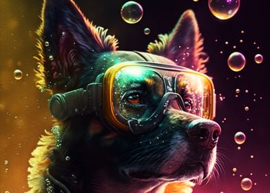 Glasses Dog Bubble Art