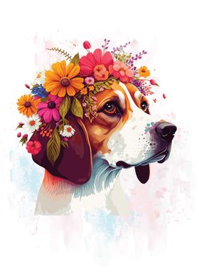 Cute Flower Beagle Dog Art