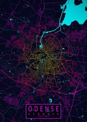 Odense City Map Neon