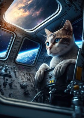 A cat in a spaceship