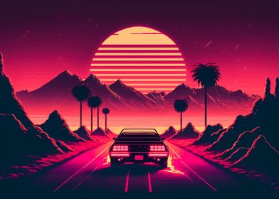 Neon car landscape