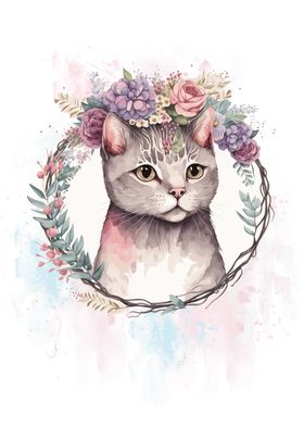 Cute Floral Shorthair Cat