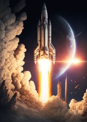Art Poster Spaceship Rocket Launch