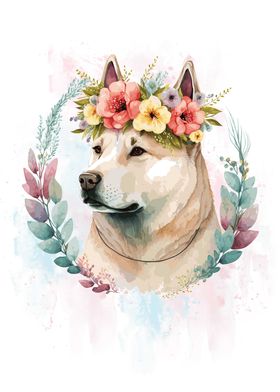 Cute Akita Dog Flower Art