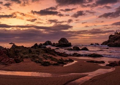 Violet sunrise in beach