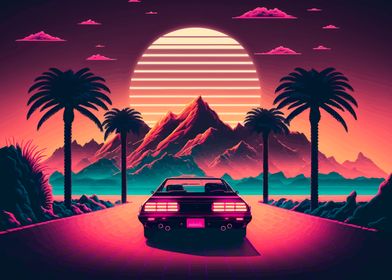 Sunset in neon avenue