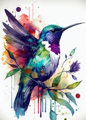 Hummingbird Watercolor Bir