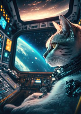 cat travelling in space