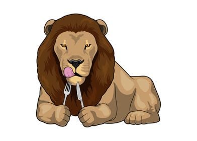 Lion Eating Knife Fork