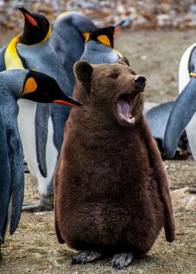 Animals Penguin Brown Bear