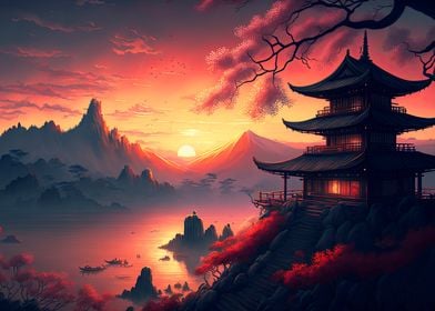 Japanese Castle Sunset 02