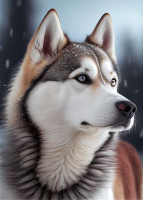 Cute husky in winter