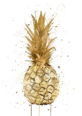 Watercolor Gold Pineapple