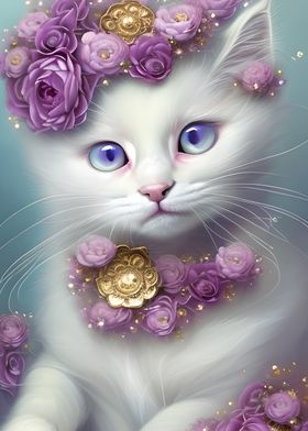 Floral White Cat Portrait