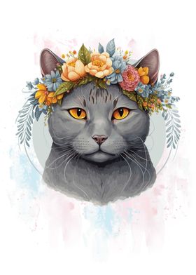 Flower Chartreux Cat Art