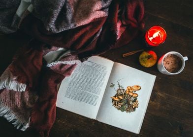 Hot chocolate and book